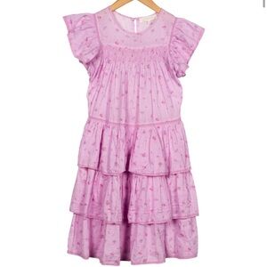 LoveShackFancy Girls Pink Tiered Ruffle Dress Maxi Pink Purple Floral 8